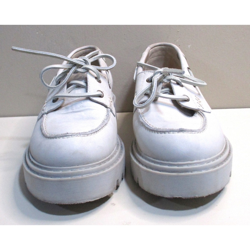 Boden Off-White Leather Chunky Lug Sole Boat Shoes Platform Moc Toe A1153 Sz 8 - Picture 3 of 9